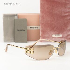Miu Miu Women Sunglasses Gold Bronze Mirror Gradient Rectangle MUA51S 5AK20P NEW